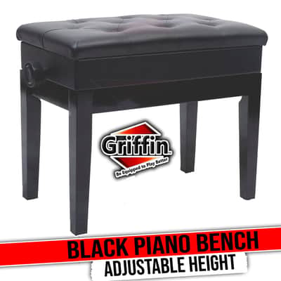 GRIFFIN Adjustable Piano Bench (ErgonomicPRO-X Series) – Black Solid Wood Frame, PU Leather Cushion, Antique Style with Sheet Music Storage for Musicians & Vanity image 1