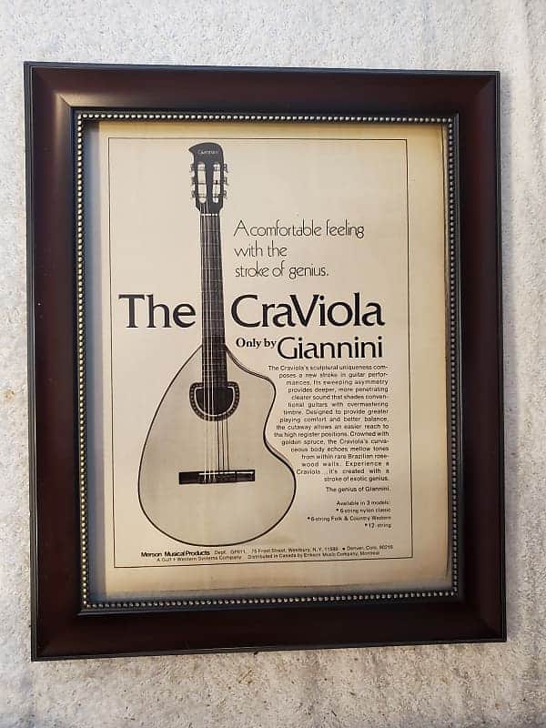 1974 Giannini Guitars Promotional Ad Framed CraViola Acoustic Guitar Original image 1