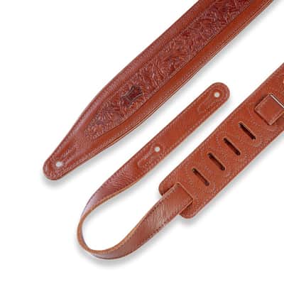 Levy's M317FG 2 1/2" Leather Guitar Strap with Embossed Florentine Overlay - Tan image 3