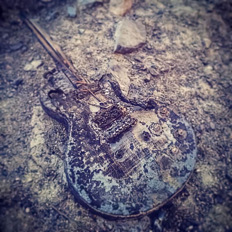 'Charred Guitar' 8x8" original Les Paul wildfire photo print image 1