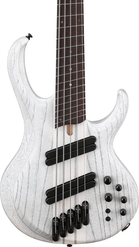 Ibanez BTB865MS Bass Workshop Multi-Scale 5-String Bass Guitar, Panga Panga Fingerboard, Transparent White Flat image 1