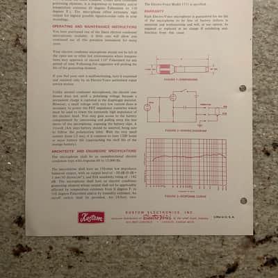 Vintage 1970s Kustom Electro Voice 1711 Omnidirectional Electret Condenser Microphone Spec Sheet! image 2