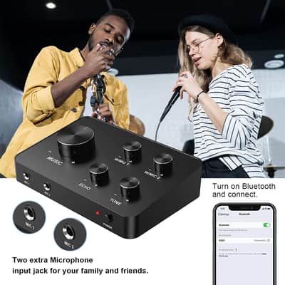 Rybozen Karaoke Wireless Microphone, UHF Dual Portable Wireless Microphone Systems for Karaoke, TV, PC, Party, DJ, Speaker, Meeting, Church, Wedding, Supports HDMI AUX Input/Out image 6
