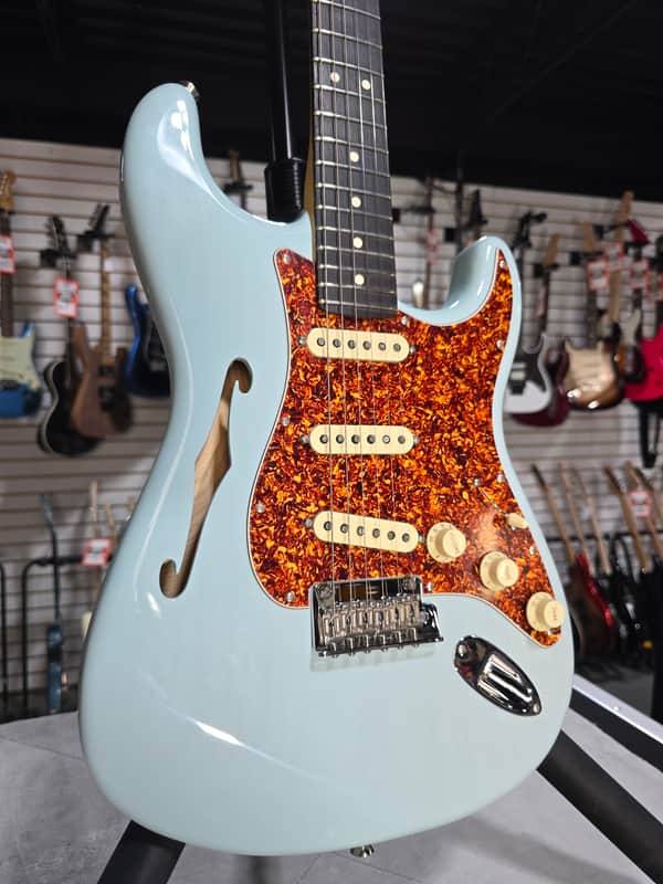 Fender American Professional II Thinline Stratocaster Electric Guitar - Transparent Daphne Blue w/OHSC & PLEK*D #035 image 1