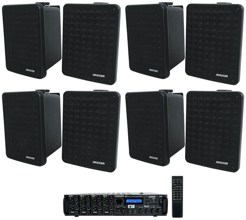8 Kicker KB6 6.5" Black Indoor/Outdoor Home Theater Speakers+Multi-Zone Receiver image 1