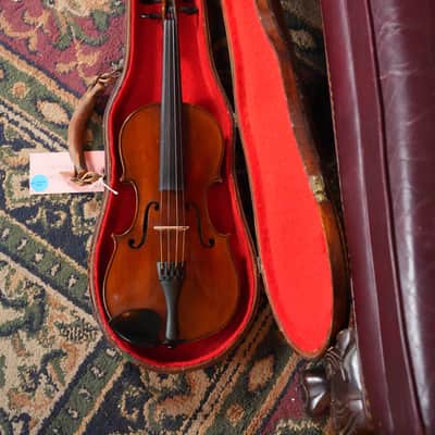 (Used) Vintage 3/4 Size Student Violin w/ Hand-Carved Wooden Case image 11