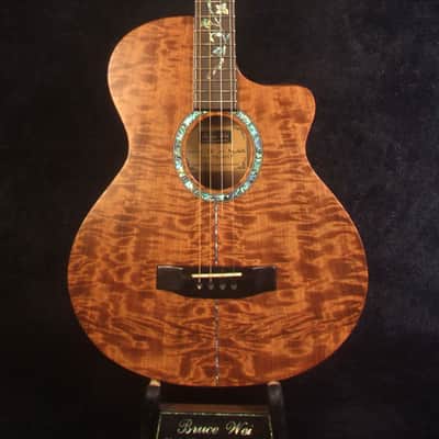 Handcrafted 4 String Tenor Guitar, Quilted Spalted Maple, Mahogany ARCH-BACK Cutaway , Vine Inlay, Soft-bag, Bruce Wei TG-2053 image 2