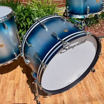 Slingerland Radio King 3-Ply Mahogany/Poplar Drum Set Silver & Blue Lacquer 24/13/16 image 4