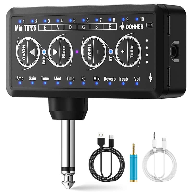 Donner Mini Turbo Guitar Headphone Amp with 10 Amp Models Tuner Multi Effects image 1