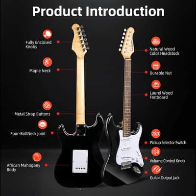 Mosen 39In Full Size Beginner Electric Guitar Starter Kit, Beginner Starter, With Amplifier, Sss Pickups, Gig Bag, Pick, Tunner, Capo, Cable, Tremolo Bar, Wiping Cloth - Black image 2