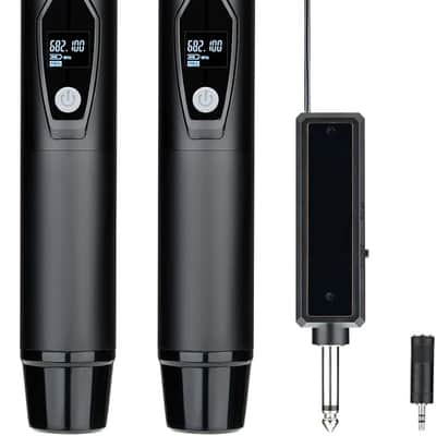 Wireless Microphones, Rechargeable Less Latency Karaoke Microphone, UHF Dual Wireless Handheld Mic, Plug & Play, PA System for Speaker, Church, Singing, Wedding, DJ, Party, Speech image 1