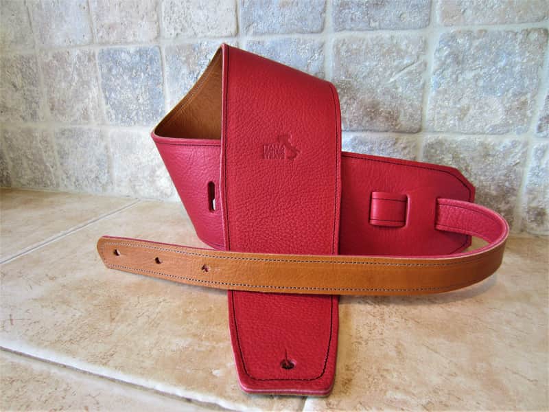 RED LEATHER GUITAR STRAP  4 INCH WIDE 2026 Red Caramel Italia Leather Straps image 1
