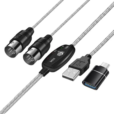 MIDI Cable Set to USB with Type C Adapter 2 in 1 MIDI Piano USB Cord from PC to Keyboard, Synthesizer, Electronic Drum, Electric Blow Pipe, 16 Channels for Windows, Mac, and Android image 1