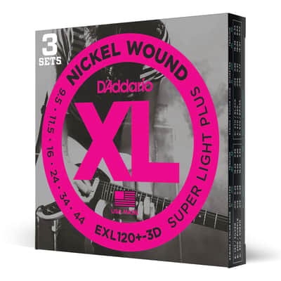 D'Addario EXL120+-3D 3-Pack EXL120+ Nickel Wound Electric Guitar Strings, Super Light Plus, 9.5-44 image 5