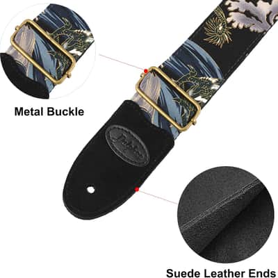 Guitar Strap with 2 Strap Locks & Strap Button, Dragon Guitar Strap Cool Designed Shoulder Strap with Suede Leather Ends for Bass, Acoustic & Electric Guitar (Black Gold Dragon) image 4