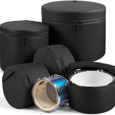 5-Piece Drum Case Set, 600D, Padded Drum Bags for 22 in Bass, 12/13/16 in Tom, 14 in Snare, Thick Padding, Lightweight Protective Covers Travel Storage Cases, for Drums Accessories Protection image 1
