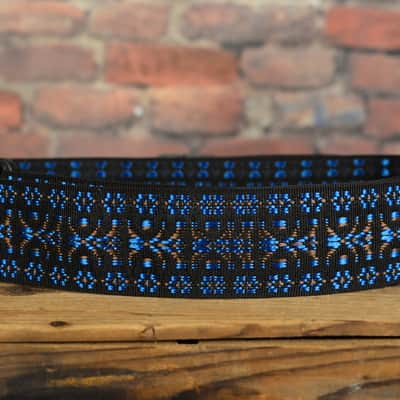 Franklin F2-BL 2" Premium Series Folk Weave Guitar Strap Blue/Black Glove Leather Ends Ships FREE image 2