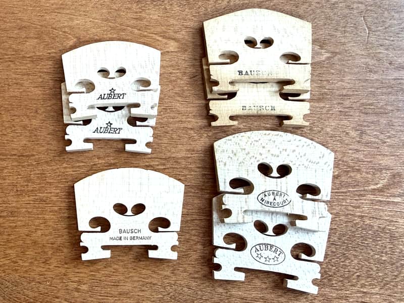 Mixed Lot of 7 Violin Bridges - Aubert and Bausch 4/4 3/4 and 1/2 Sizes image 1