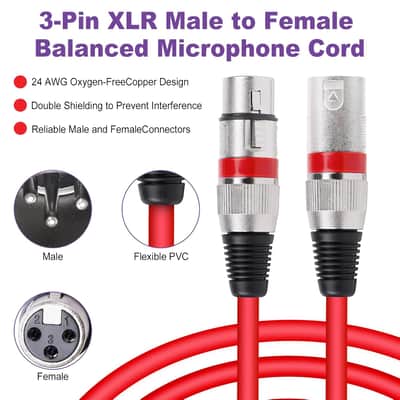 10 Color XLR Cable, Multicolor XLR Male to Female 15ft Audio Cables 10 Pack, 3 Pin Balanced XLR Microphone Cables Color Boots XLR Mic Cord Ideal for Microphones, Live Stage, Speaker, Audio Mixer image 2