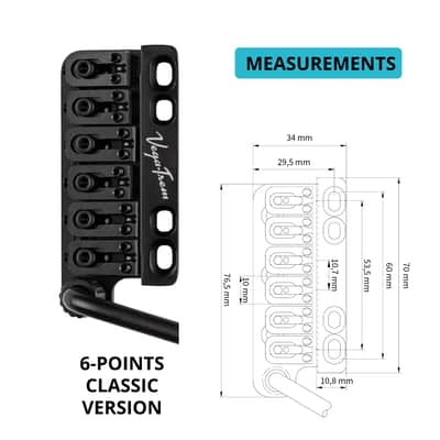 Vega-Trem VT1 Ultra-Trem Standard 6-Screw Black Stratocaster Guitar Tremolo Bridge For Strat No Mods Easy Installation (Black, Right) image 7