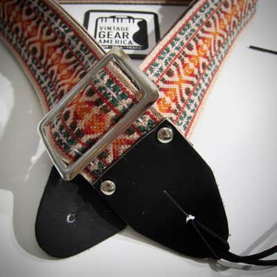 ACE Guitar Strap Unbranded Hippie Guitar Strap Genuine Vintage Part Circa-1960s-Light Brown with Green & Orange image 4