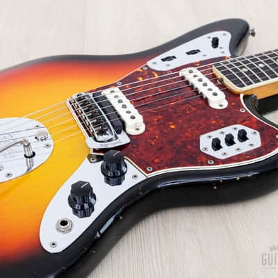 1966 Fender Jaguar Vintage Offset Guitar Sunburst w/ Big Neck, Case image 6