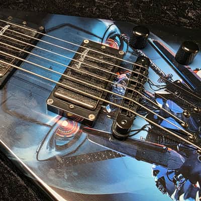 Dean Dave Mustaine Signature Flying King V VMNT Artist Owned, Signed and Tour Stage Played By Dave! USA Custom Shop Black Megadeth Terminated Graphic Artwork - Post Malone GQ Interest Pre-Gibson era image 15