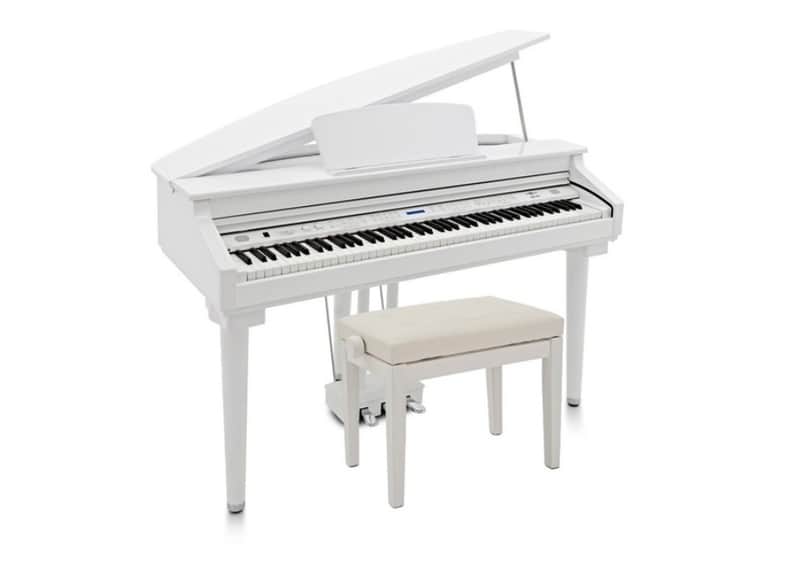 Gear4music GDP-200 Digital Grand Piano with Stool, Gloss White image 1