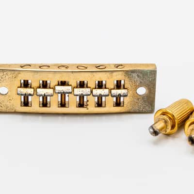 1970s Gibson Vintage Harmonica Tune-o-Matic Bridge Gold-Plated, Schaller-Made w/ Inserts image 1