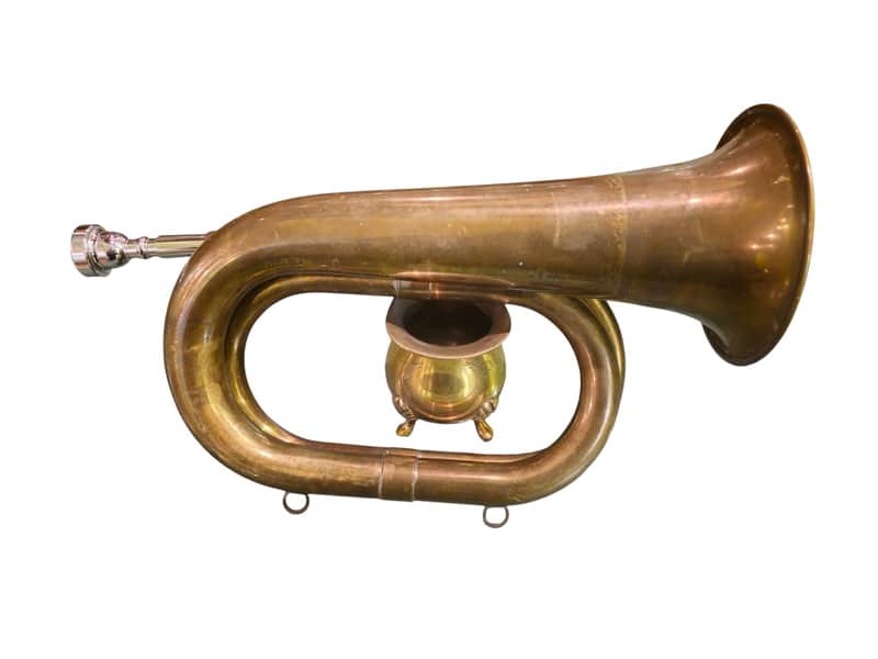 Vintage Brass Hunting Horn 1960s England or France Nickel Plated Mouthpiece Chain image 1
