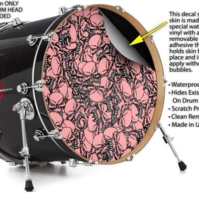 Decal Skin FITS 20" Bass Kick Drum Scattered Skulls Pink HEAD NOT INCLUDED image 2