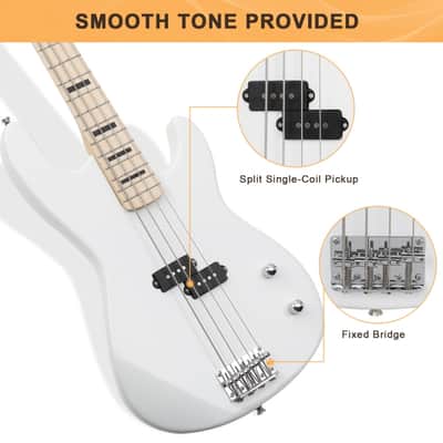 Glarry GP PRO Electric Bass Guitar NO Pickguard White / 20W Amplifier image 6