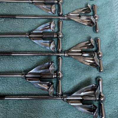 Ludwig Lot of 8 Bowtie Clubdate Pre Serial Bass Drum Tension Rods + Claws 7” 60s - Chrome image 8