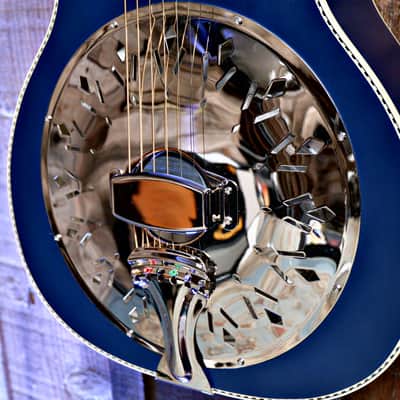 Recording King RPH-R2 Dirty 30s Single 0 Resonator - A/E - Matte Blue w/ Gig Bag image 7