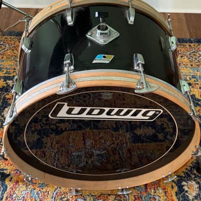 Ludwig 70's Quadra Plus Drum Set Black  Vintage Blue & Olive Badge Read Listing image 8