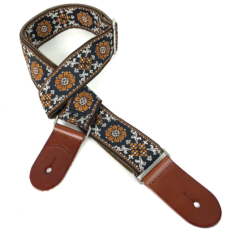 Walker & Williams H-42 Vintage Series Plush Back Cream Mandala Woven Strap w/Chestnut Ends image 1