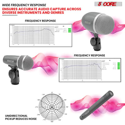 5Core Conga Mic Snare Tom Microphone Drum Kit Condenser XLR Instrument Mics GREY image 2