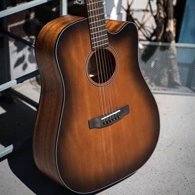 Cort Core DC Dreadnought Acoustic-Electric, Mahogany Open Pore Black Burst w/Case image 2