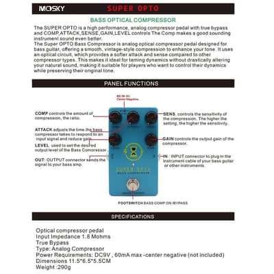 Mosky Super OPTO Bass Optical Compressor Effect Pedal True Bypass image 7
