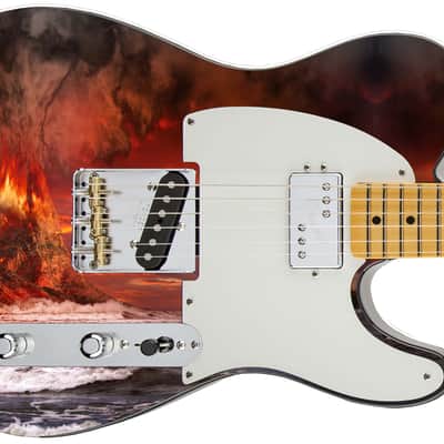 Sticka Steves Guitar Skin Axe Wrap Re-skin Vinyl Decal DIY Planet Volcano Fire Eruption Red 744 image 6