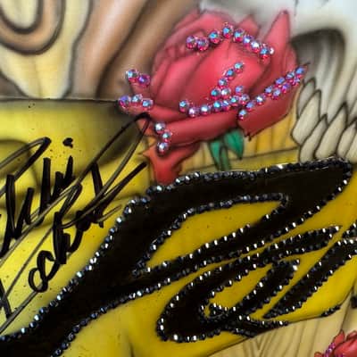 Rikki Rockett's Poison, Rockett Drum Works, Steam Bent Hickory "The Rose" Drum Kit, 22",16", 14", 12", 10",  Plus Woofer, Swarovski Crystals, Signed! STUNNING image 7