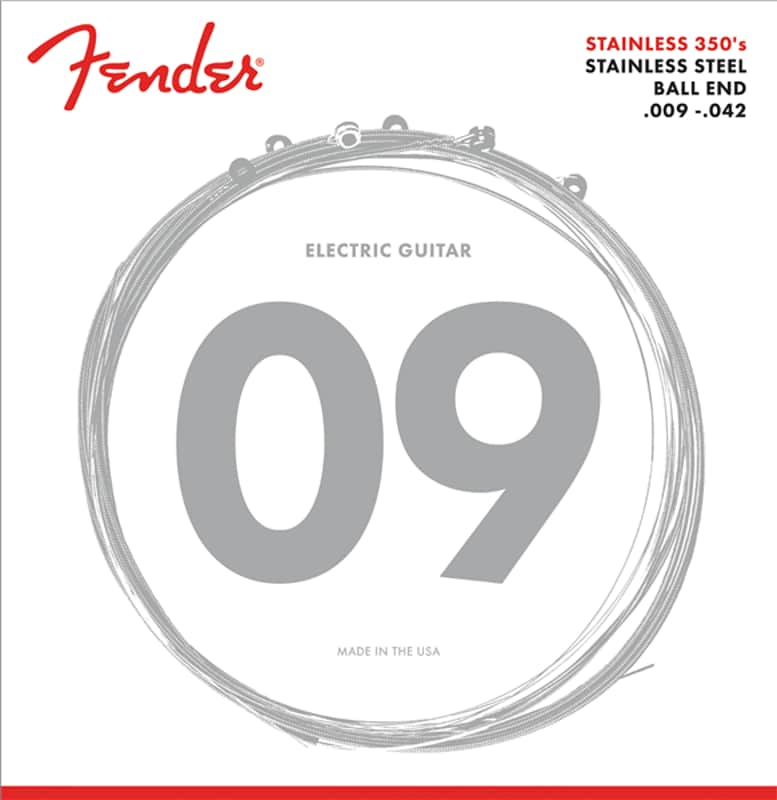 Fender Stainless 350's Guitar Strings, Stainless Steel, Ball End, 350L .009-.042 image 1
