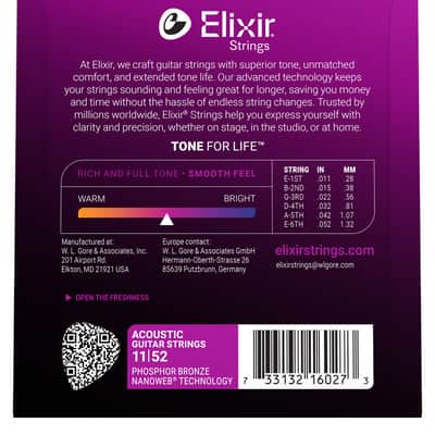 Elixir 16027 Phosphor Bronze Acoustic Guitar Strings with NANOWEB, Custom Light 11-52 image 2