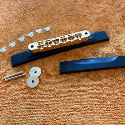 NOS-70’s Gibson Ebony Archtop/Carved Top Bridge Base & Saddle Assembly Polished Grade #1 Ebony w/ Gold Hardware and 2025  ABR-1 Wired 24K Gold Plated bridge - COMBO image 7