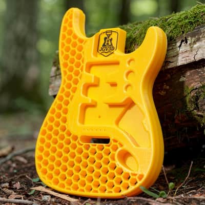 JGV3D | 3D Printed S-Style Guitar Body | One-Piece PLA+ | Fully Routed SSH | Right Handed | Yellow | Hexagon image 1