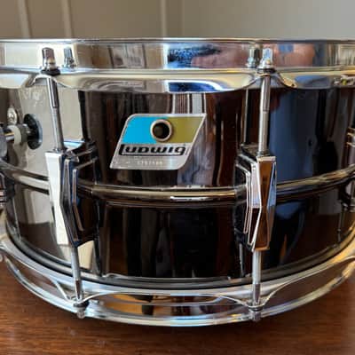 Vintage 70’s 6.5” Black Beauty Ludwig No. 417 6.5x14" 10-Lug Brass Snare Drum Pointed Blue/Olive Badge 1977 - 1979  Black Nickel-Plated Original Heads dB-300 dB-1250 image 11