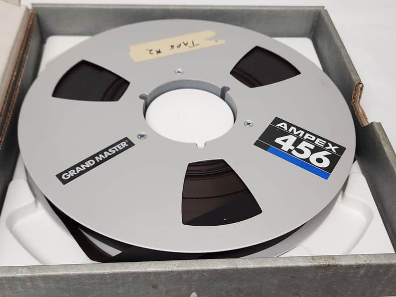 Ampex 456 Grand Master Metal Take Up Reel With Tape & Box 1" x 10.5" Inch Tape image 1