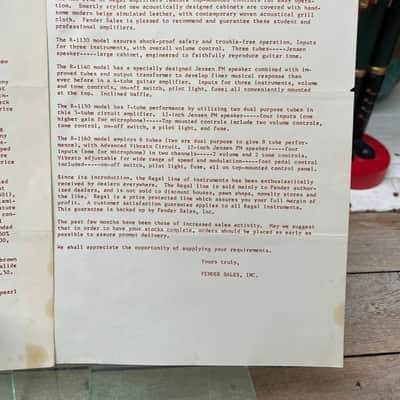 Circa 1963 Fender Dealer Letter and Regal Catalog Rare Collector Vintage Pre CBS image 4