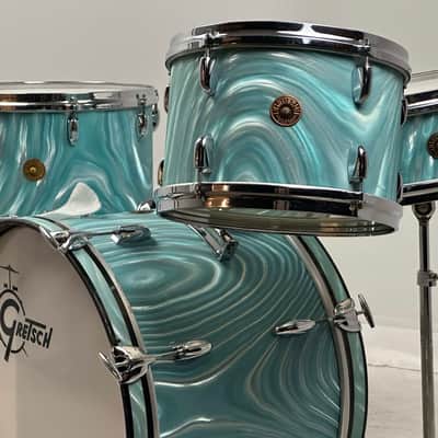 Gretsch 20/12/14/5.5x14" Progressive Jazz 60's Round Badge Drum Set - Aqua Satin Flame image 1