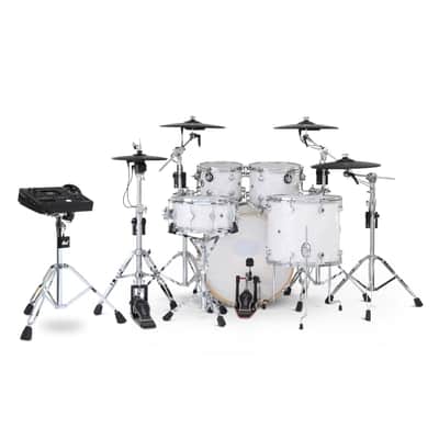 DW DWe 5pc Complete Electronic/Acoustic Drum Set w/Roland Cymbals & V51 White Marine image 3
